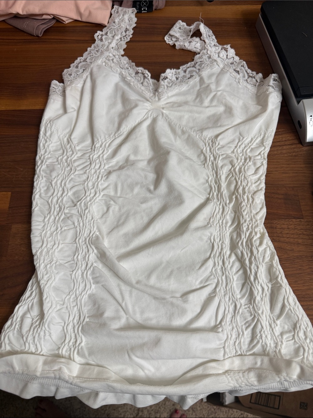Lace-Trim Cotton Blend Body shaping Camisole Slip - White